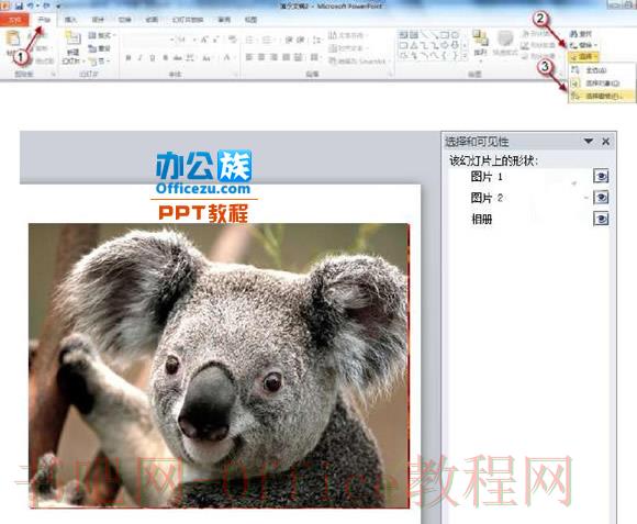 选择PowerPoint2010中窗格被遮挡的对象