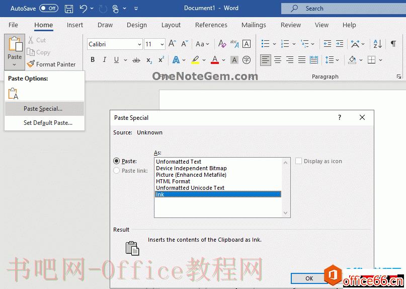 如何复制 OneNote 中的手写绘图墨迹到 Word 中，并保持 Ink 格式？