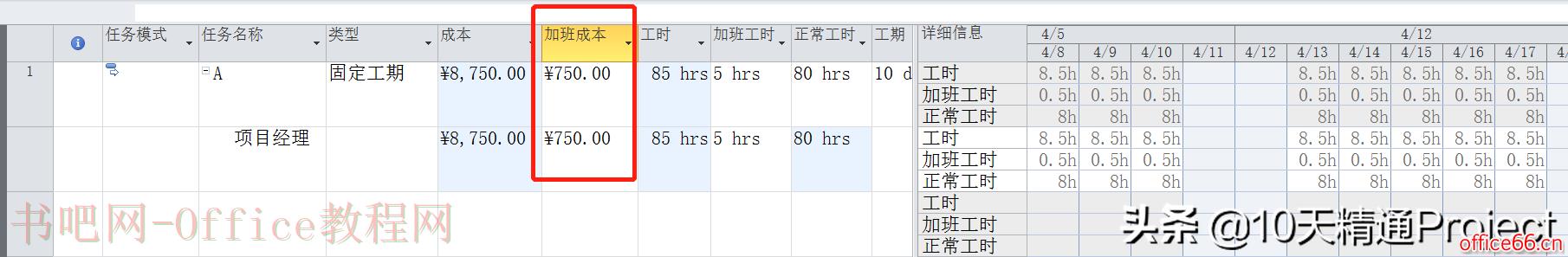 [Project教程] 在Project软件中如何处理加班工时