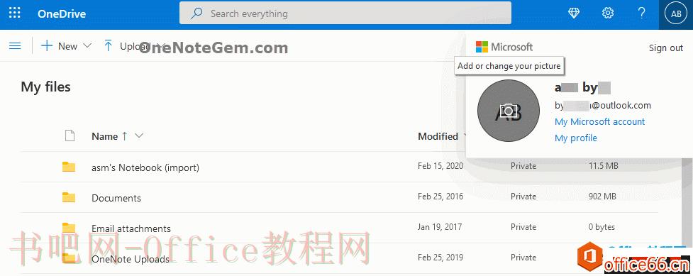 通过登录 OneDrive.com ，在里面设置账户的头像。