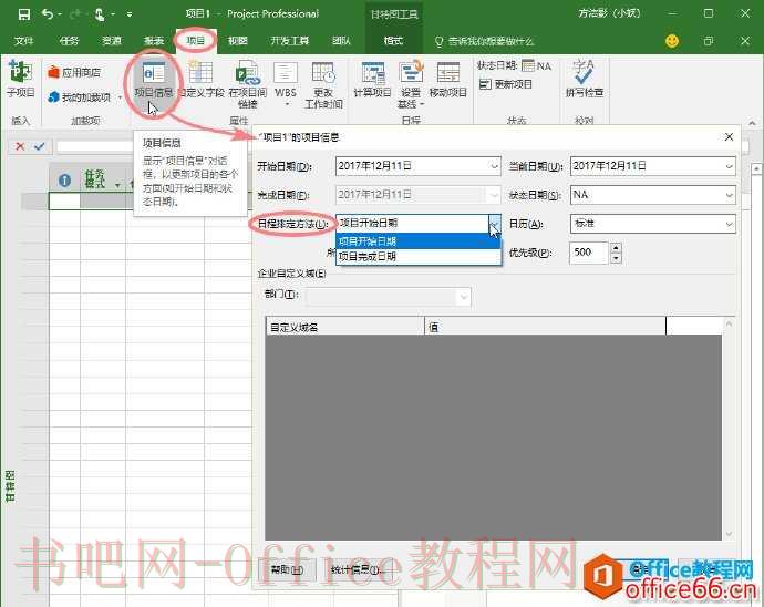 Project 如何设置项目的日程排定方式