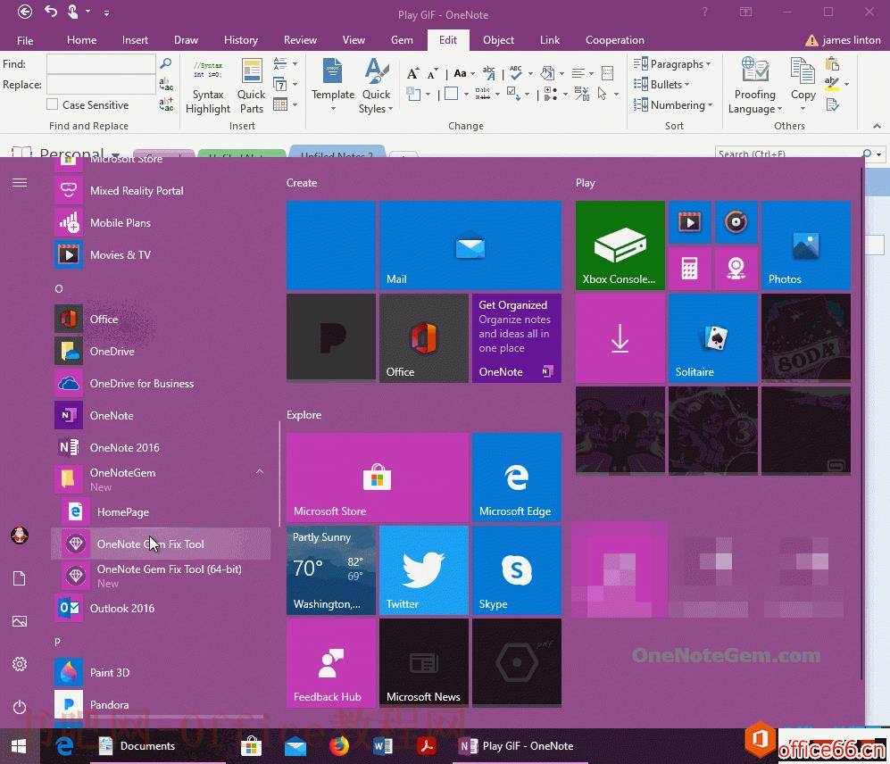 从 Windows 的开始菜单打开珍宝修复工具 OneNote Gem Fix Tool