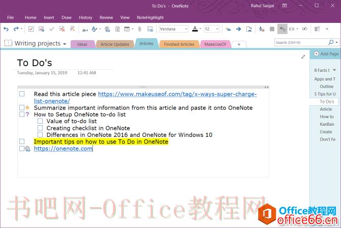 如何使用OneNote作为待办事项列表