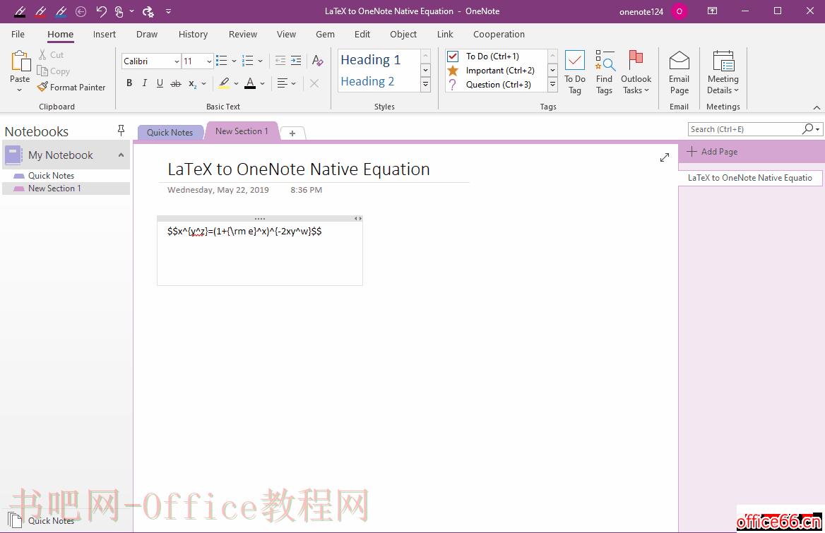 从网页复制LaTeX表达式，通过Gem转换为OneNote的原生公式。